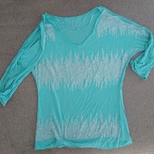 #107 INC Turquoise Blue Bling Blouse Size XS